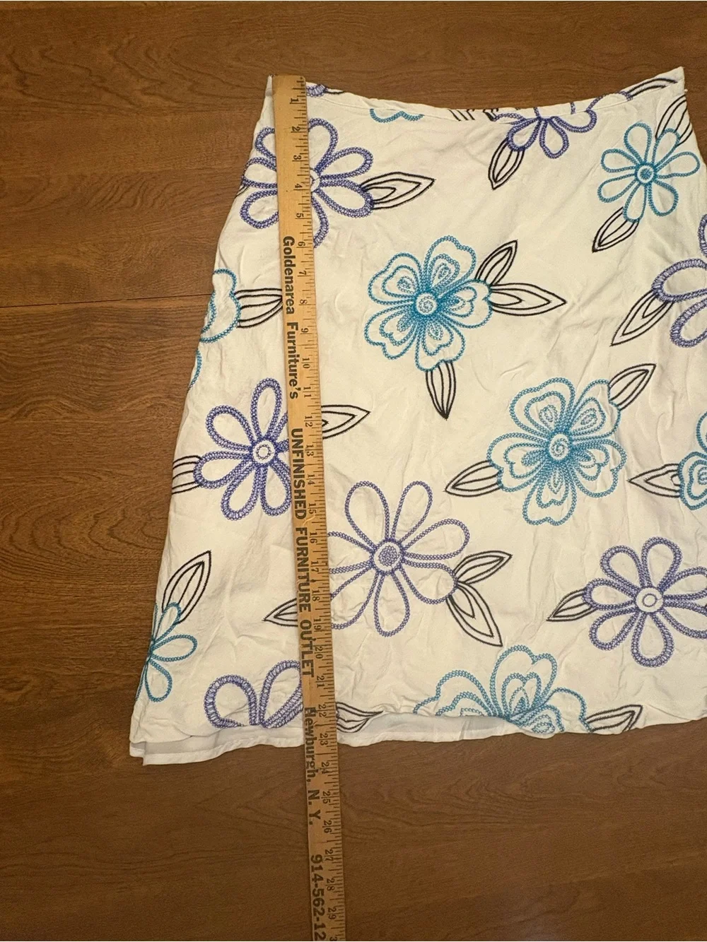 dressbarn White A-Line Skirt with Blue & Purple Floral Print